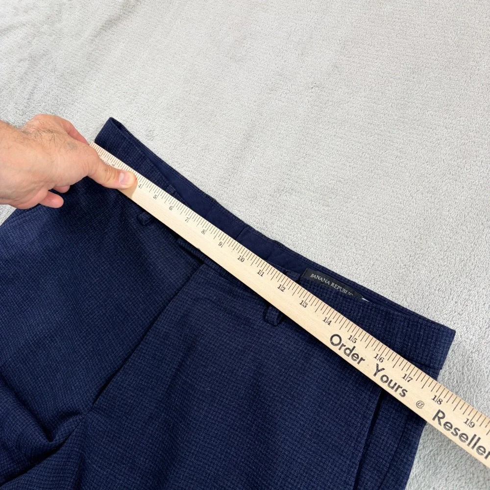 Banana Republic Slim Fit Trouser Pants in Blue Micro Check Men 34x31 Stetch Wool